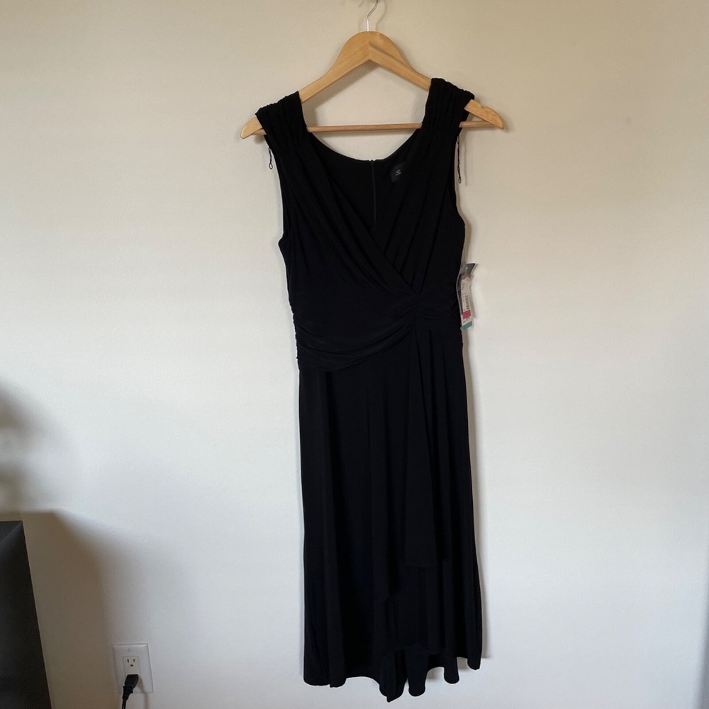 Scarlett Nite Rouched Midi Sleeveless Cocktail Dress Women's Size 10 Black NWT